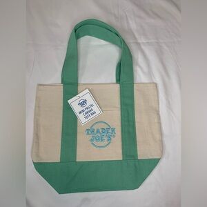 Trader Joes Mini Tote Pastel Canvas Bag Green